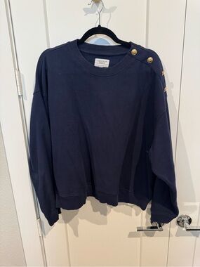 American Eagle Navy Pullover Sweatshirt with Button Accent